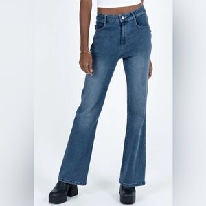 NWT Princess Polly CARVALHO FLARE JEANS MID WASH DENIM High Waist Size 2